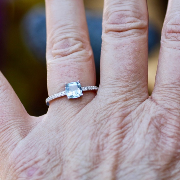 Handmade Pale Blue Aquamarine Ring Solid Sterling Silver 925 , March birthstone - Picture 6 of 6